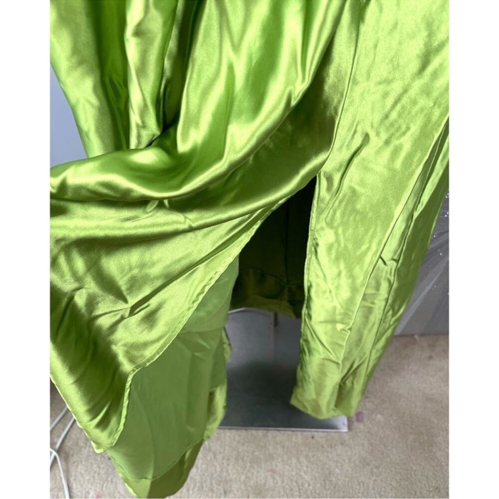 FOR LOVE & LEMONS Virginia Pleated Cutout Satin Green Maxi Dress Sz XS - Picture 11 of 14